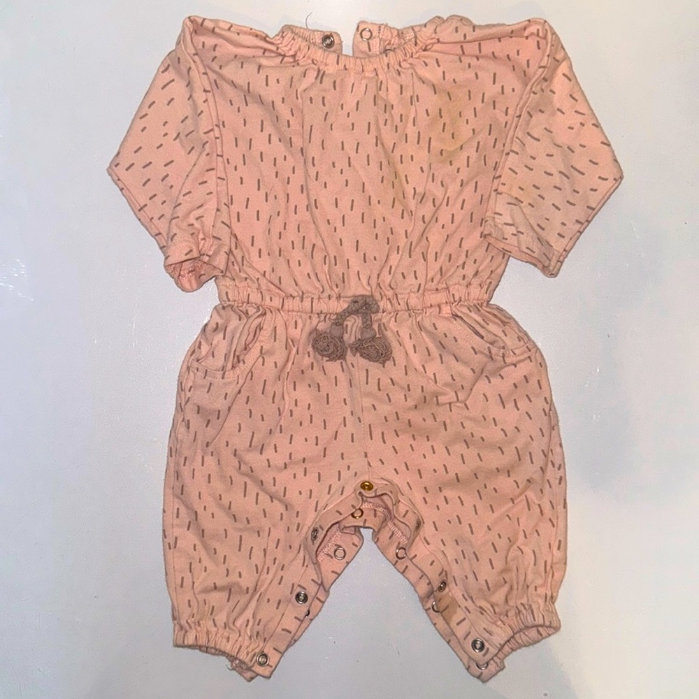 Jessica Simpson 3-6M Girls Graphic Print Tassel One Piece Outfit - Pink & Tan